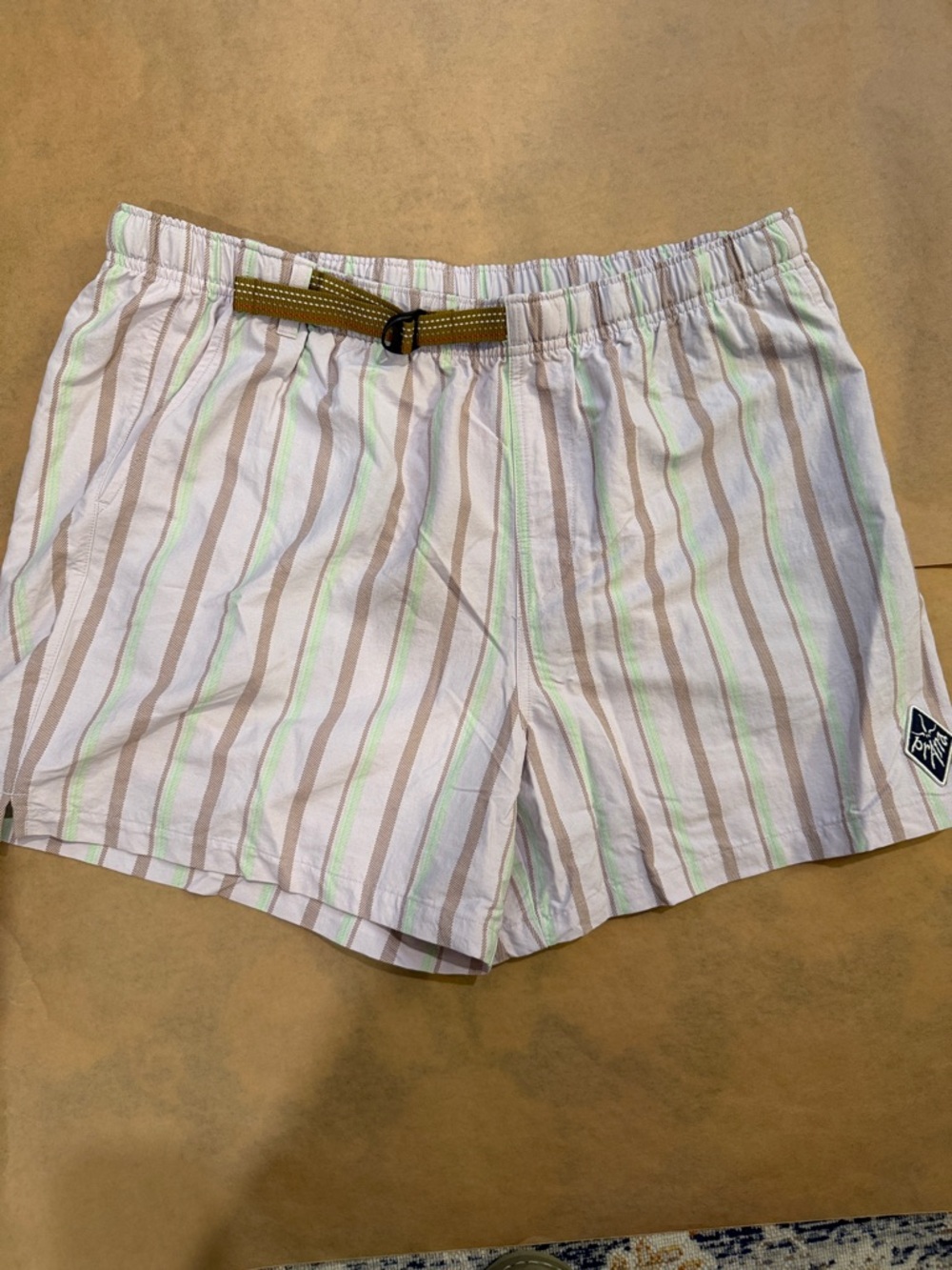 Prana Indio Heritage Pastel Striped Shorts with Patch Logo NWOT